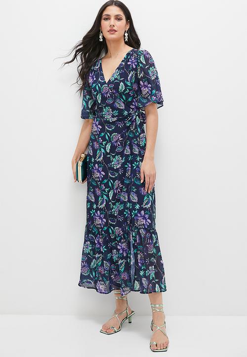 MILLA - Ruffle sleeve wrap midaxi dress - midnight paisley
