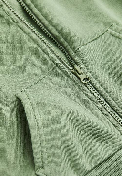 H&M - Appliquéd zip-through hoodie - light khaki green/dinosaur 