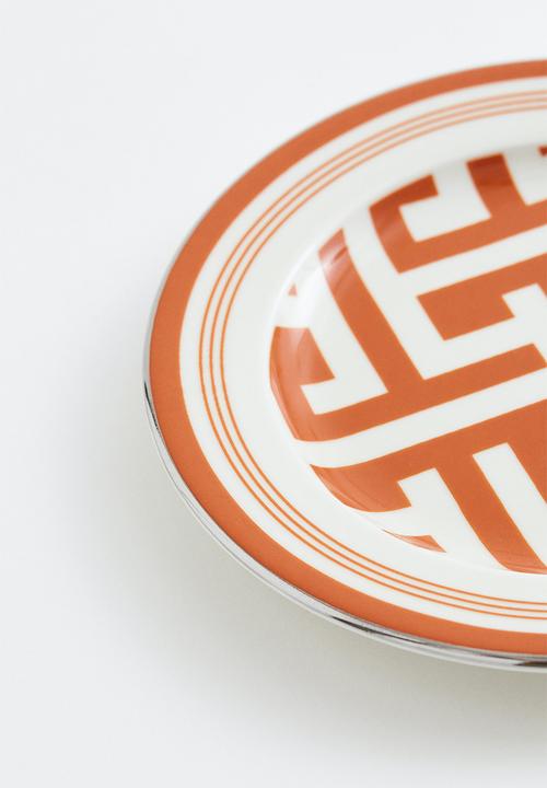 H&M - Small porcelain plate - orange/patterned