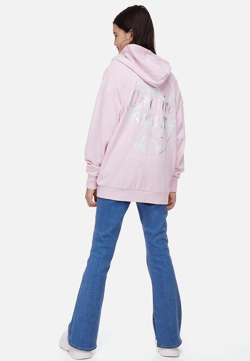 H&M - Oversized zip-through hoodie - light pink/creative spirit 