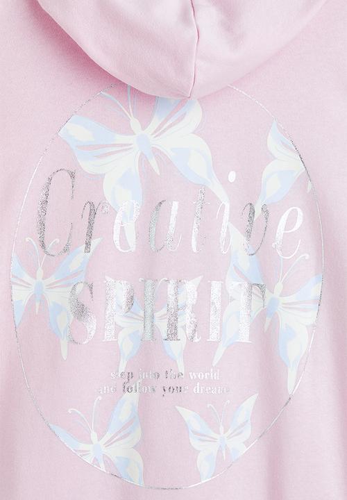 H&M - Oversized zip-through hoodie - light pink/creative spirit 