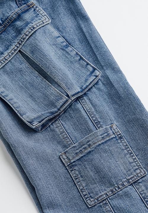 H&M - Straight low cargo jeans - light denim blue