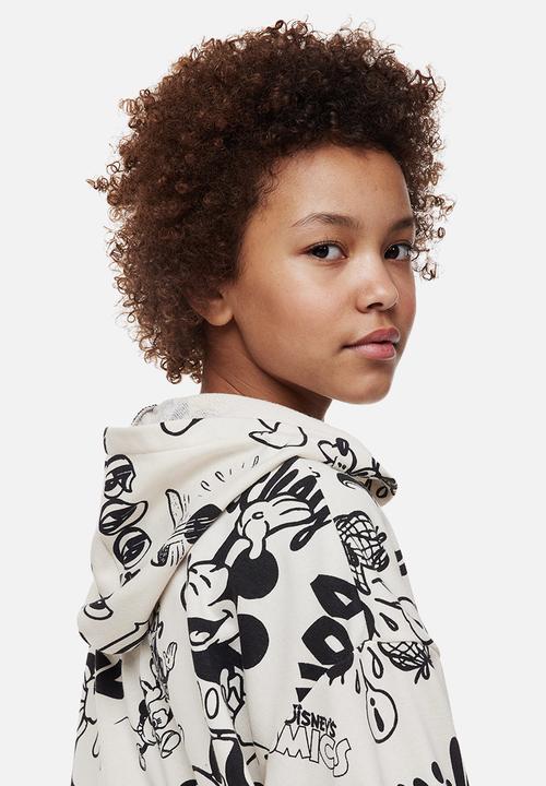 H&M - Oversized printed zip-through hoodie - natural white/mickey mouse 