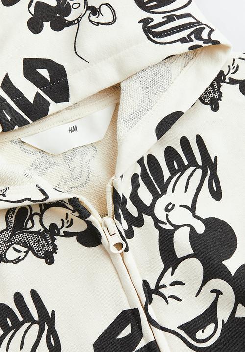 H&M - Oversized printed zip-through hoodie - natural white/mickey mouse 