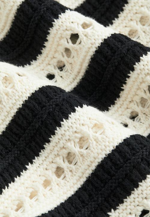 H&M - Oversized pointelle-knit jumper - black / striped