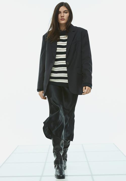 H&M - Oversized pointelle-knit jumper - black / striped