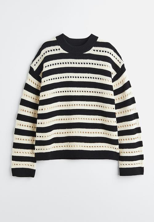H&M - Oversized pointelle-knit jumper - black / striped