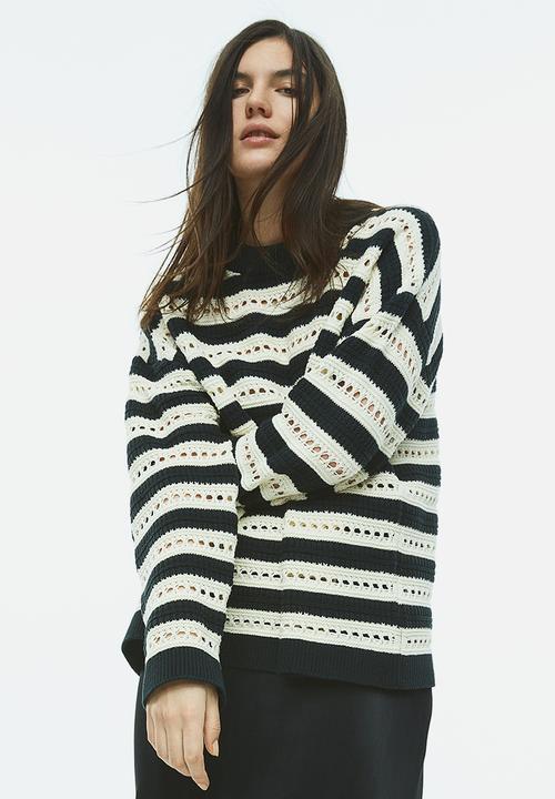 H&M - Oversized pointelle-knit jumper - black / striped
