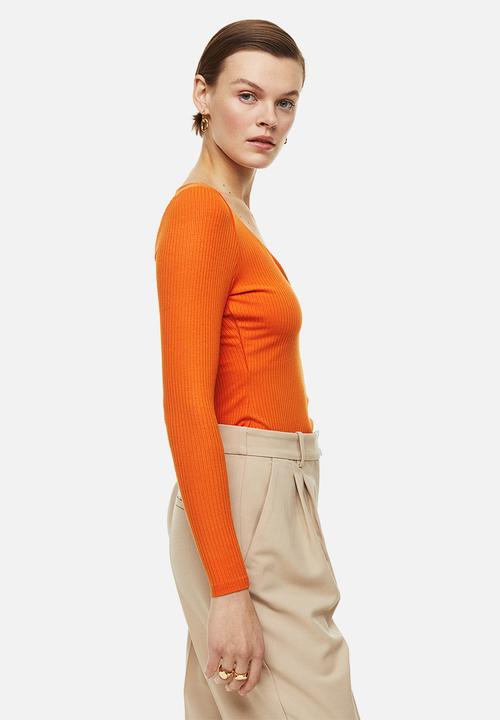 H&M - Long-sleeved ribbed top - orange