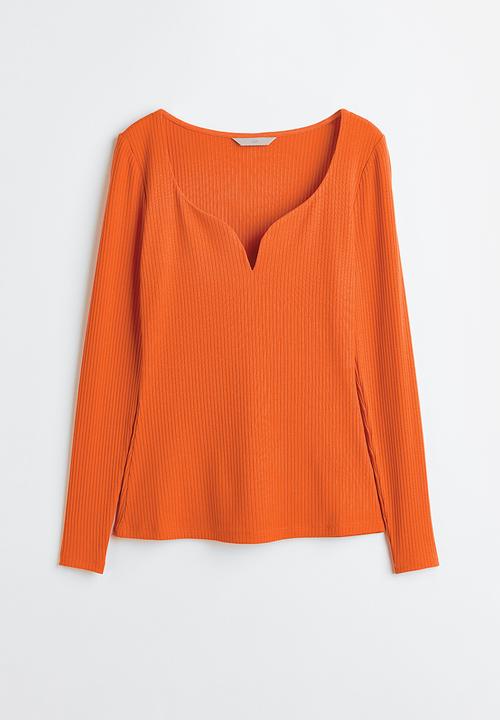 H&M - Long-sleeved ribbed top - orange