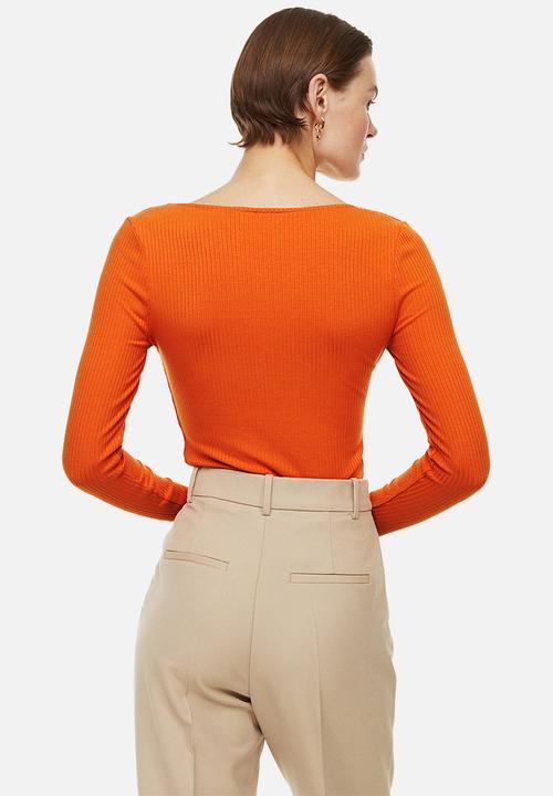 H&M - Long-sleeved ribbed top - orange