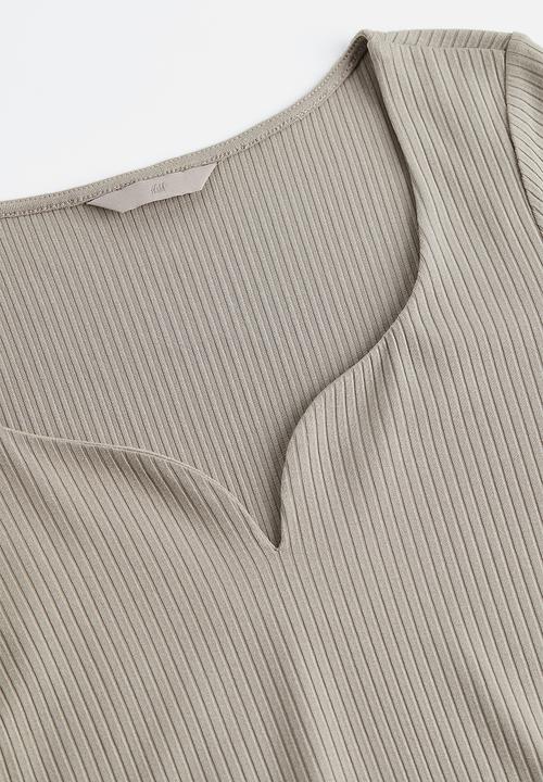 H&M - Long-sleeved ribbed top - light greige