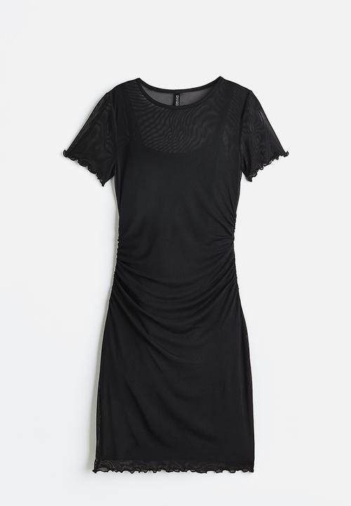 H&M - Gathered mesh bodycon dress - black