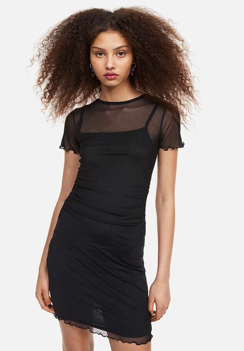 H&M - Gathered mesh bodycon dress - black