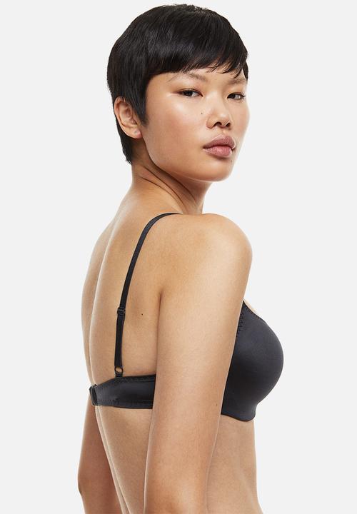 H&M - Stretch satin super push-up bra - dark grey