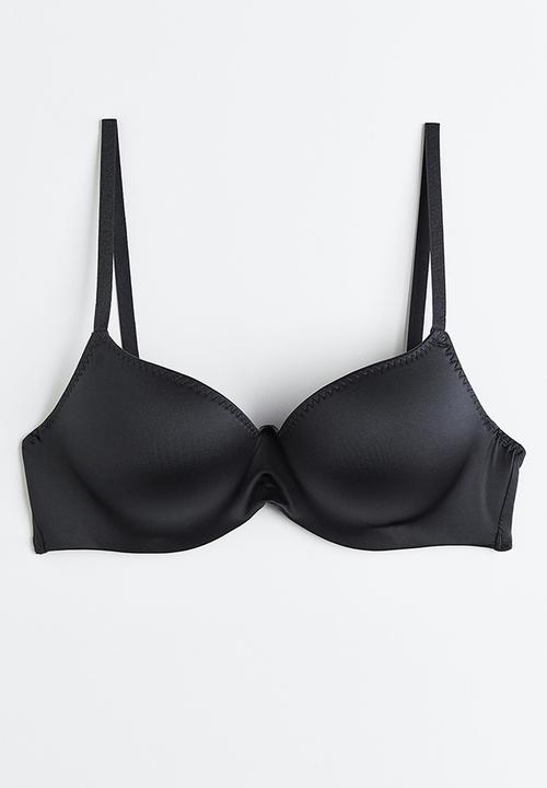 H&M - Stretch satin super push-up bra - dark grey