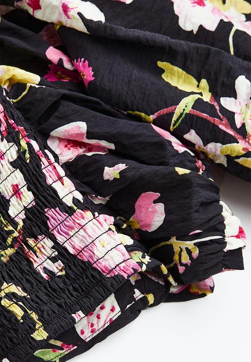 H&M - Puff-sleeved crop top - black,multi