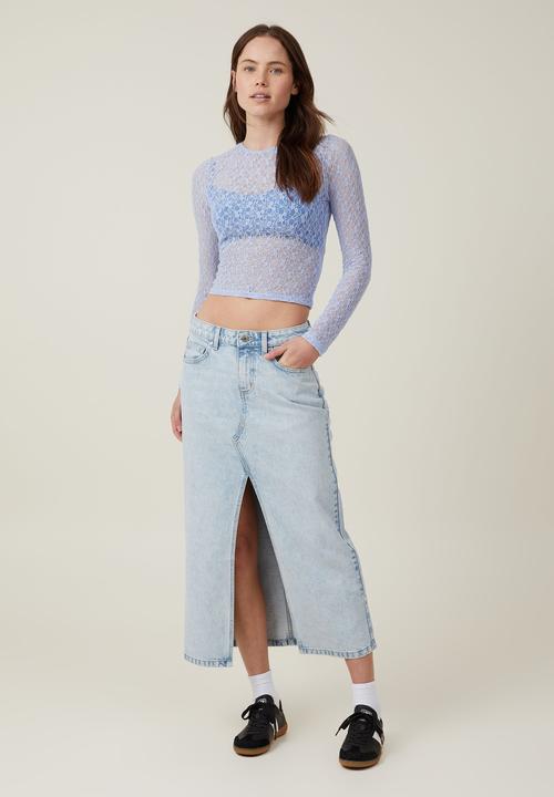 Cotton On - Zoey lace long sleeve top - soft blue