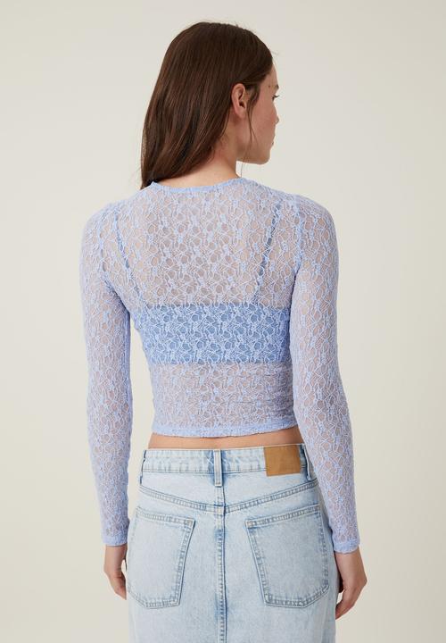 Cotton On - Zoey lace long sleeve top - soft blue