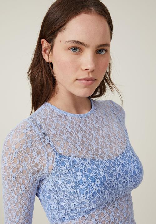 Cotton On - Zoey lace long sleeve top - soft blue