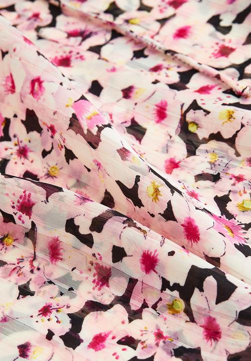 H&M - Frill-trimmed crêpe blouse - pink/small flowers