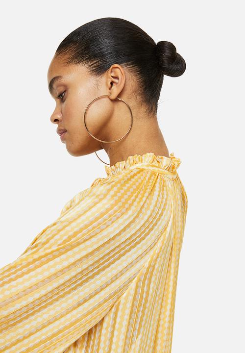 H&M - Frill-trimmed crêpe blouse - yellow/patterned 