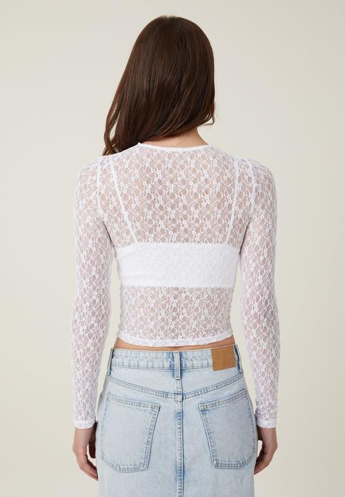 Cotton On - Zoey lace long sleeve top - white