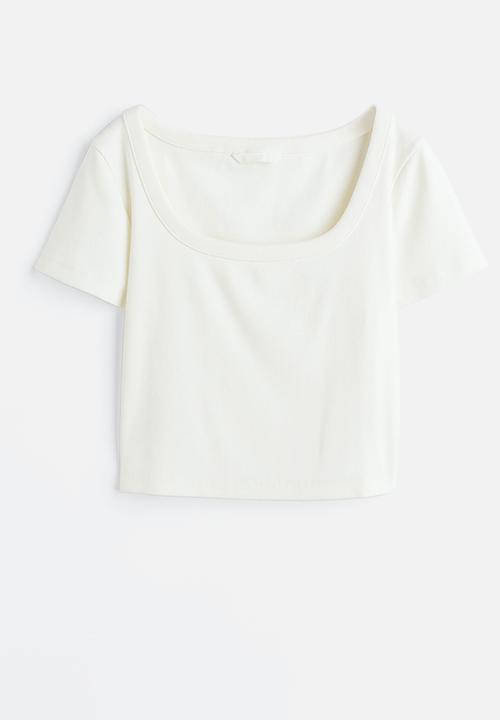 H&M - Ribbed cotton top - white