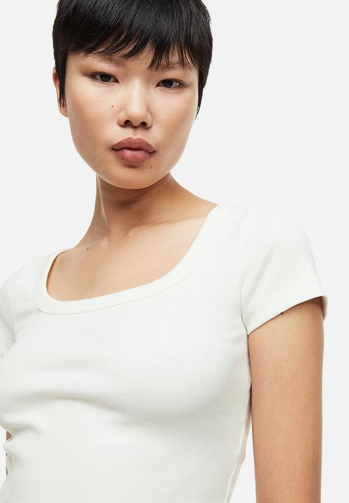 H&M - Ribbed cotton top - white