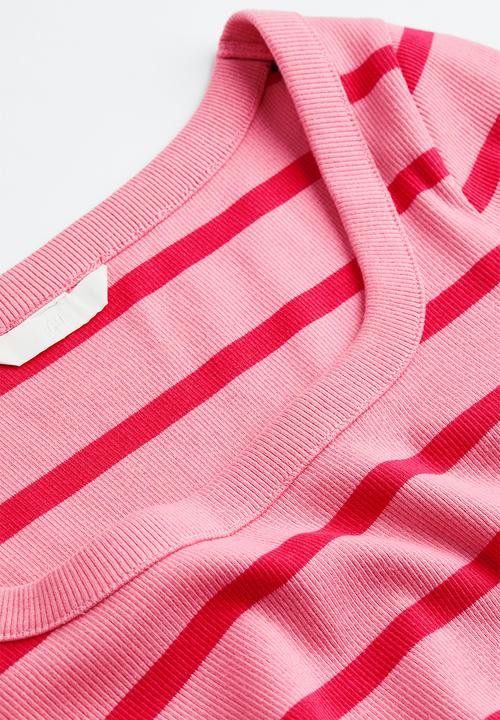 H&M - Ribbed cotton top - pink / striped 