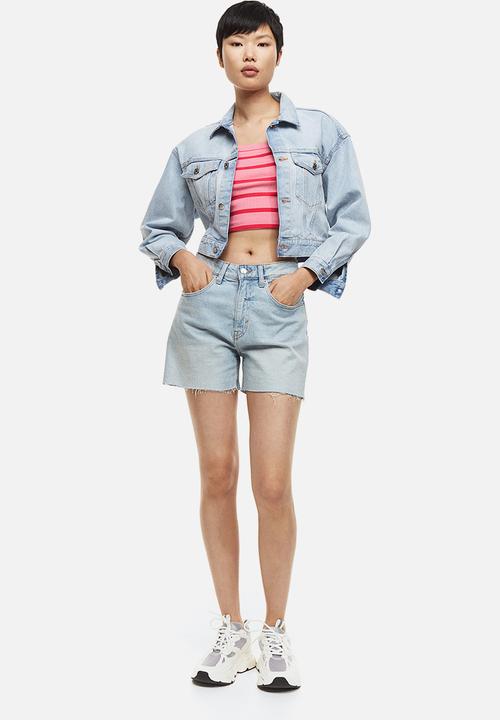 H&M - Ribbed cotton top - pink / striped 