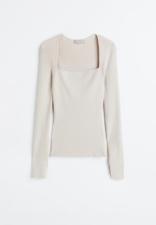 H&M - Square-necked top - light beige 