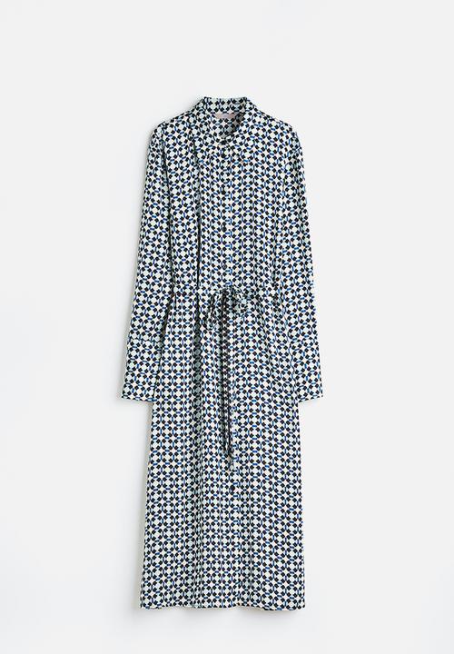 H&M - Tie-belt shirt dress - blue/patterned 