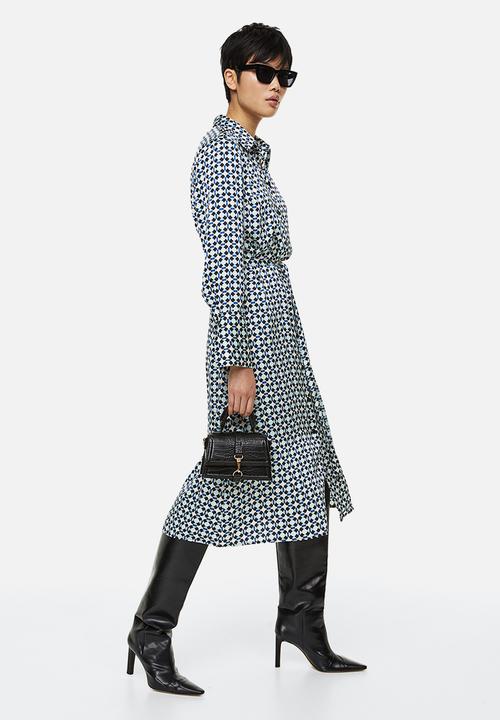 H&M - Tie-belt shirt dress - blue/patterned 