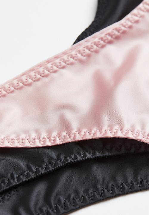 H&M - 3-pack stretch satin thong briefs - dark grey & pink