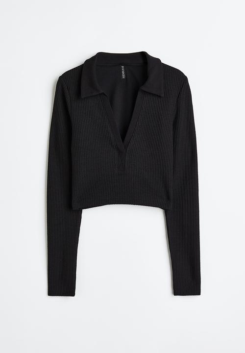 H&M - Collared ribbed top - black