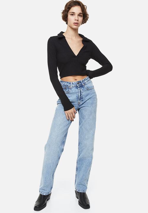 H&M - Collared ribbed top - black