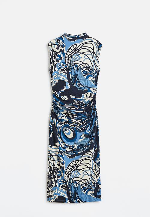 H&M - Gathered bodycon dress - dark blue/patterned 