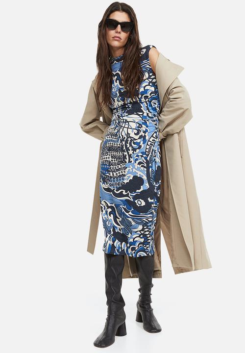 H&M - Gathered bodycon dress - dark blue/patterned 