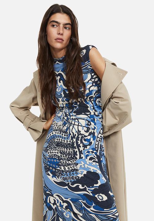 H&M - Gathered bodycon dress - dark blue/patterned 