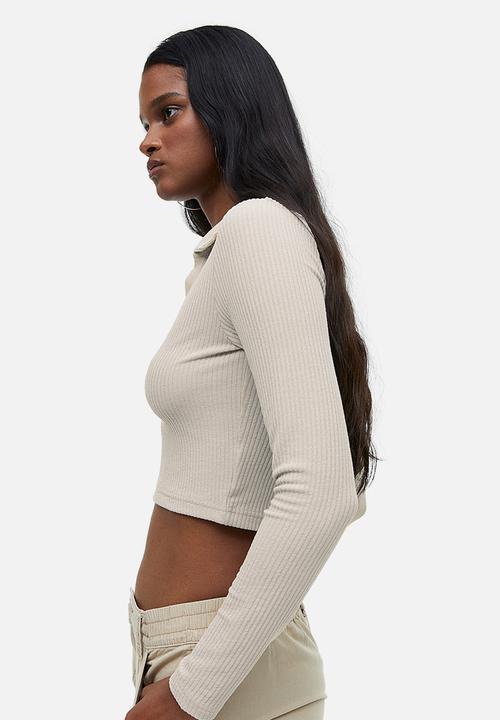 H&M - Collared ribbed top - beige