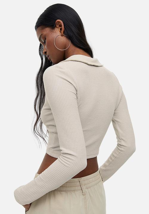 H&M - Collared ribbed top - beige