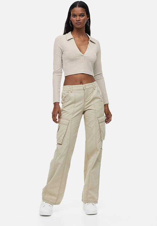 H&M - Collared ribbed top - beige