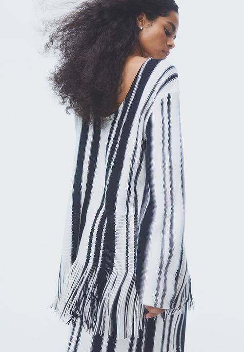 H&M - Oversized fringe-hem top - white/striped 