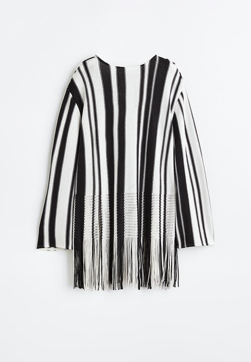 H&M - Oversized fringe-hem top - white/striped 