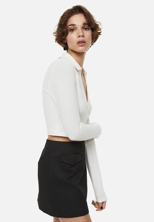 H&M - Collared ribbed top - white