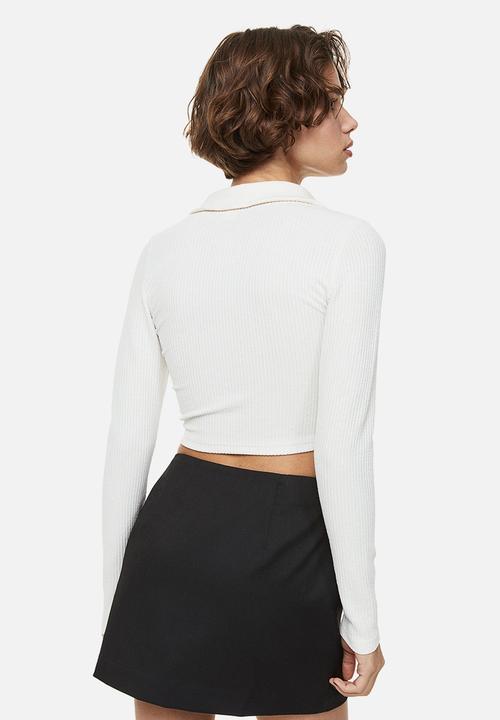 H&M - Collared ribbed top - white