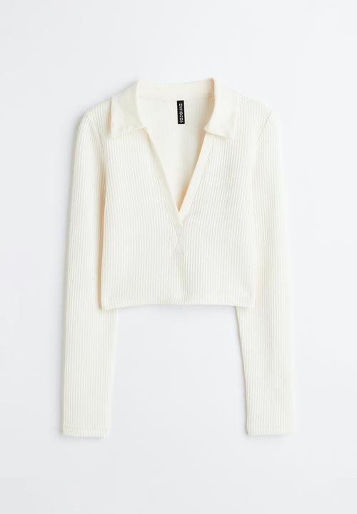 H&M - Collared ribbed top - white