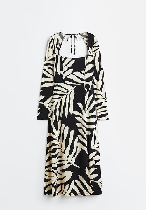 H&M - Square-neck jersey dress - black/patterned 