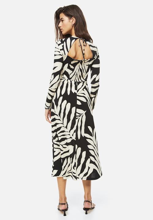H&M - Square-neck jersey dress - black/patterned 